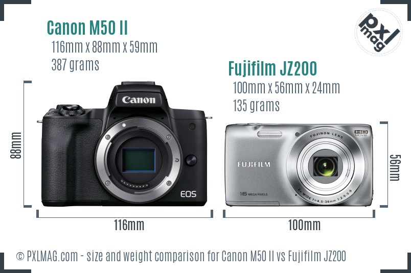 Canon M50 II vs Fujifilm JZ200 size comparison