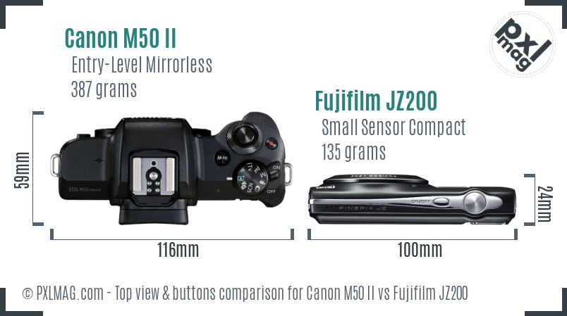 Canon M50 II vs Fujifilm JZ200 top view buttons comparison