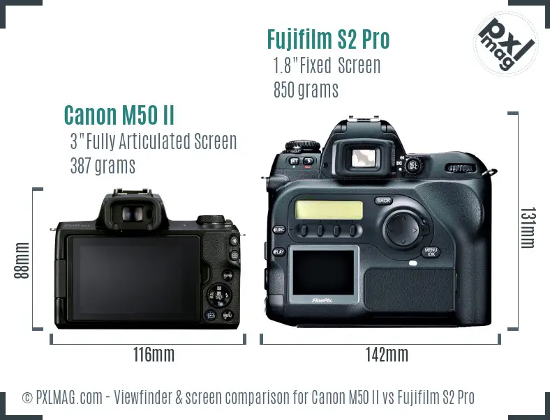 Canon M50 II vs Fujifilm S2 Pro Screen and Viewfinder comparison
