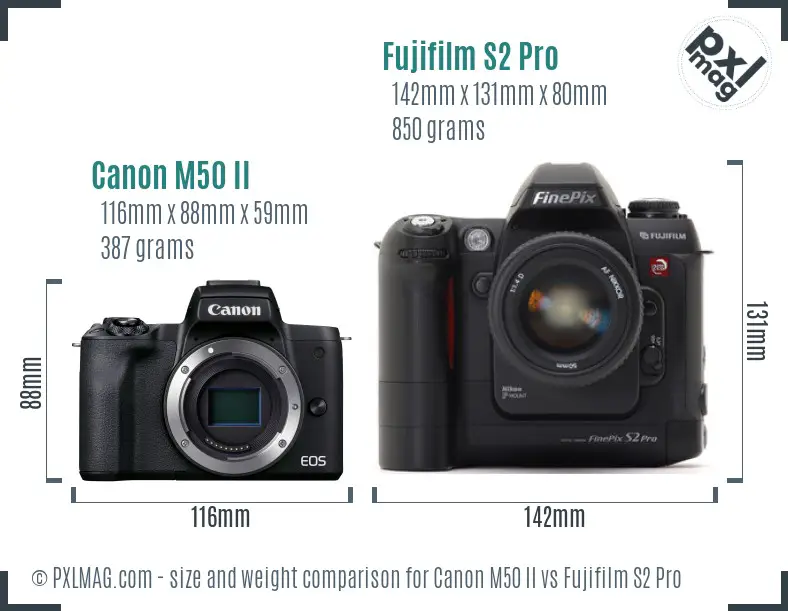 Canon M50 II vs Fujifilm S2 Pro size comparison