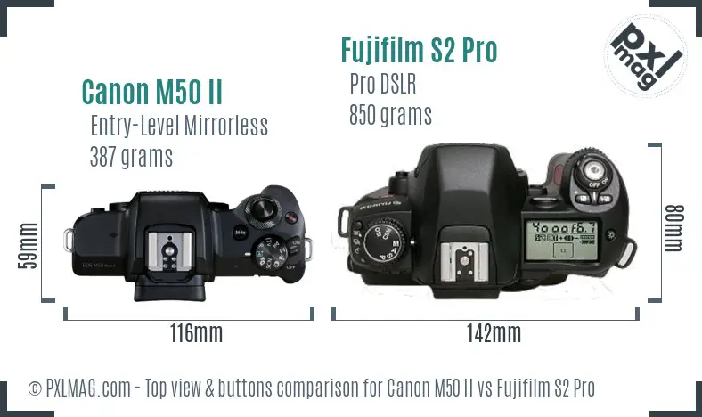 Canon M50 II vs Fujifilm S2 Pro top view buttons comparison