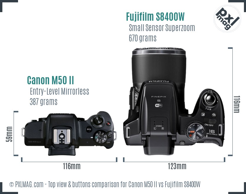 Canon M50 II vs Fujifilm S8400W top view buttons comparison
