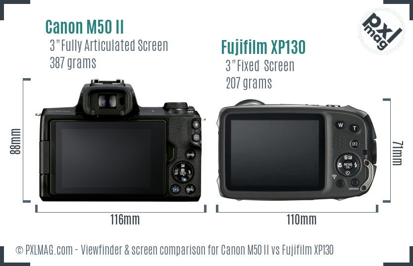 Canon M50 II vs Fujifilm XP130 Screen and Viewfinder comparison