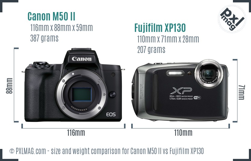 Canon M50 II vs Fujifilm XP130 size comparison