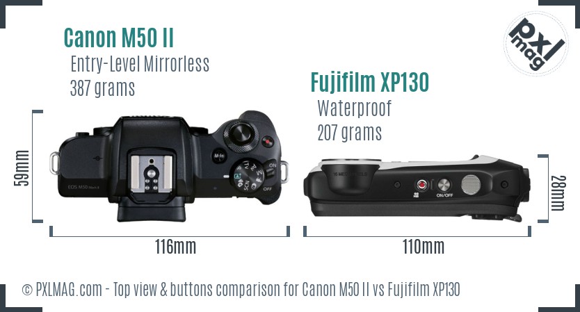 Canon M50 II vs Fujifilm XP130 top view buttons comparison