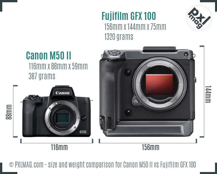 Canon M50 II vs Fujifilm GFX 100 size comparison