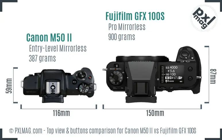 Canon M50 II vs Fujifilm GFX 100S top view buttons comparison Canon M50 II vs Fujifilm GFX 100S top view buttons comparison