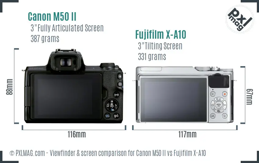 Canon M50 II vs Fujifilm X-A10 Screen and Viewfinder comparison