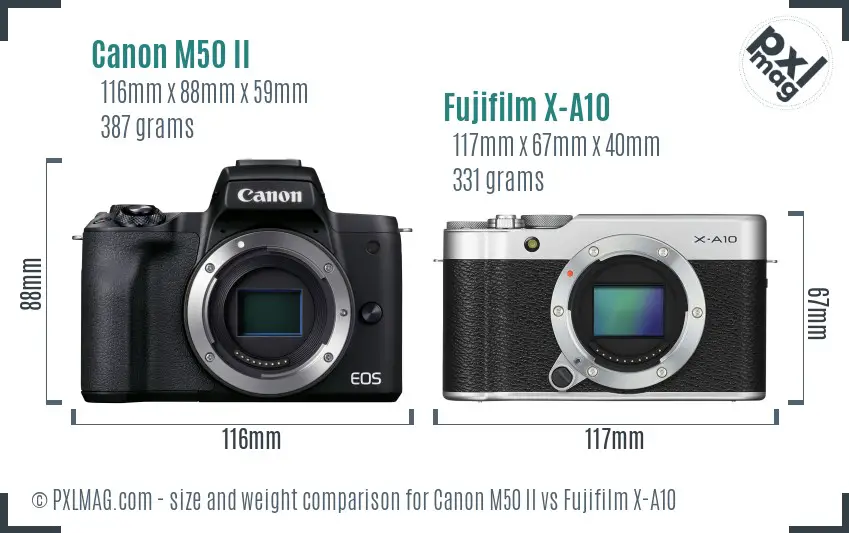 Canon M50 II vs Fujifilm X-A10 size comparison
