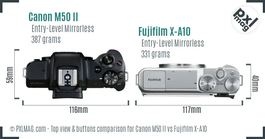 Canon M50 II vs Fujifilm X-A10 top view buttons comparison