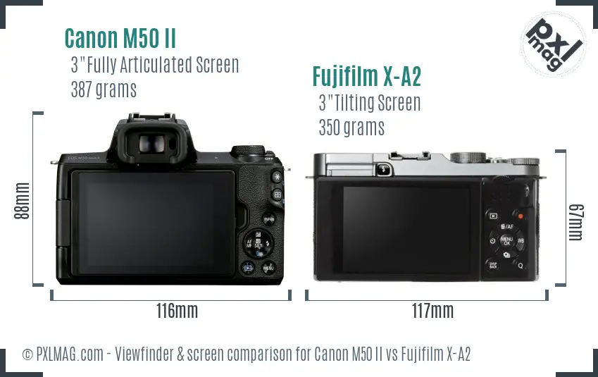 Canon M50 II vs Fujifilm X-A2 Screen and Viewfinder comparison