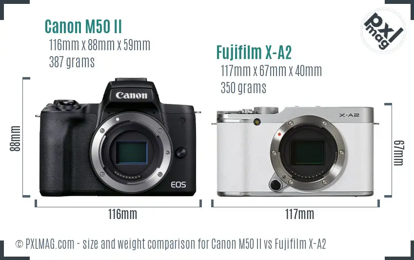 Canon M50 II vs Fujifilm X-A2 size comparison