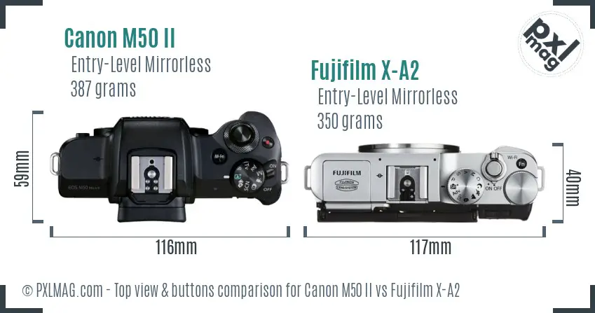 Canon M50 II vs Fujifilm X-A2 top view buttons comparison