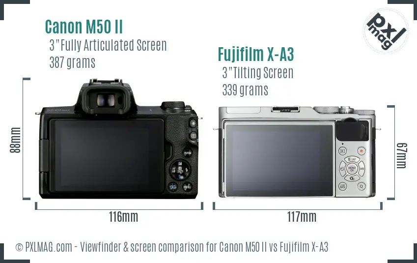 Canon M50 II vs Fujifilm X-A3 Screen and Viewfinder comparison