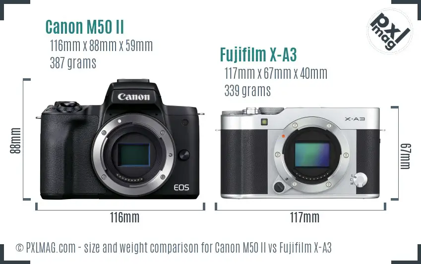 Canon M50 II vs Fujifilm X-A3 size comparison