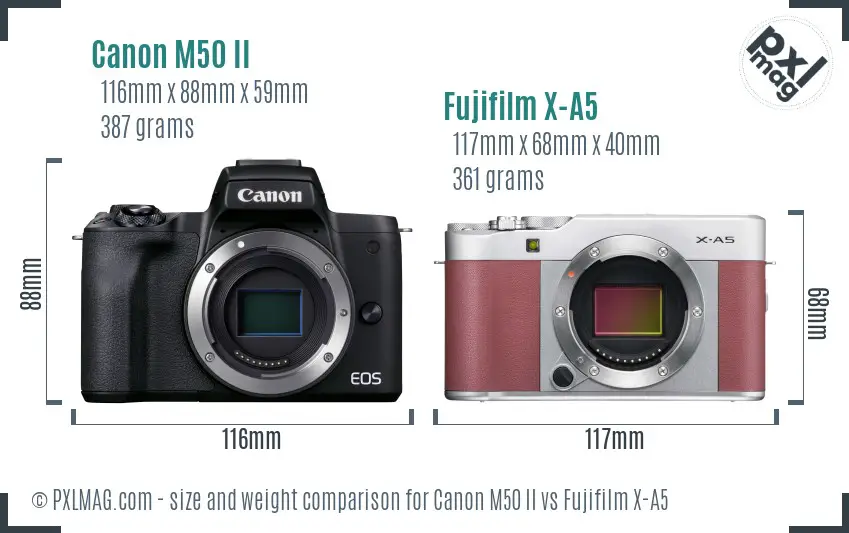 Canon M50 II vs Fujifilm X-A5 size comparison