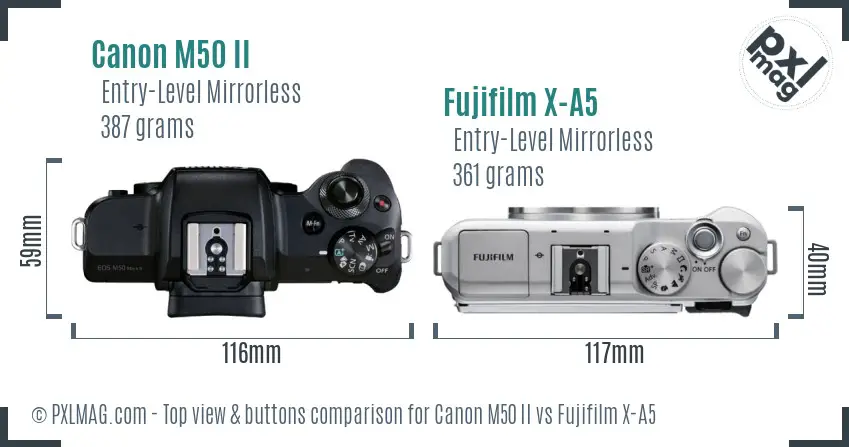 Canon M50 II vs Fujifilm X-A5 top view buttons comparison