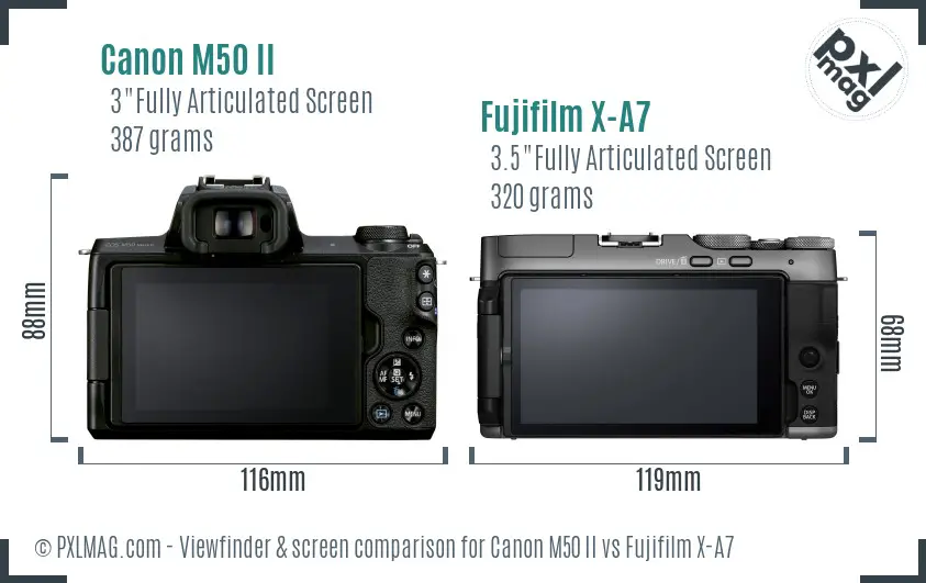 Canon M50 II vs Fujifilm X-A7 Screen and Viewfinder comparison