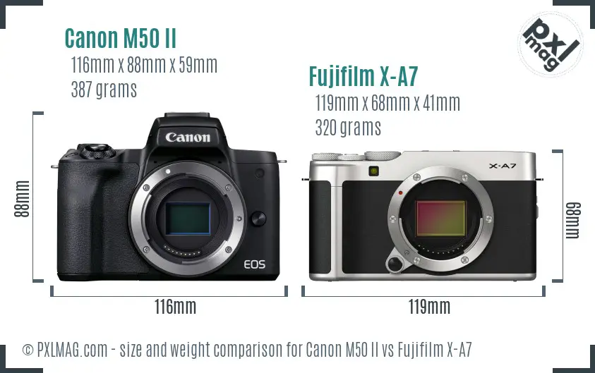 Canon M50 II vs Fujifilm X-A7 size comparison