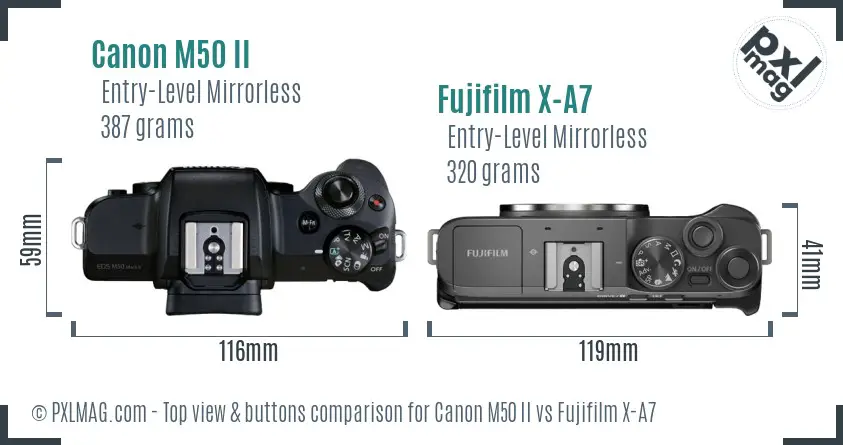 Canon M50 II vs Fujifilm X-A7 top view buttons comparison