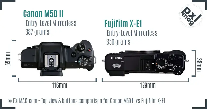 Canon M50 II vs Fujifilm X-E1 top view buttons comparison