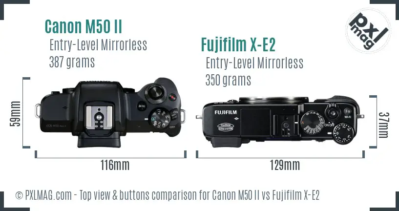 Canon M50 II vs Fujifilm X-E2 top view buttons comparison