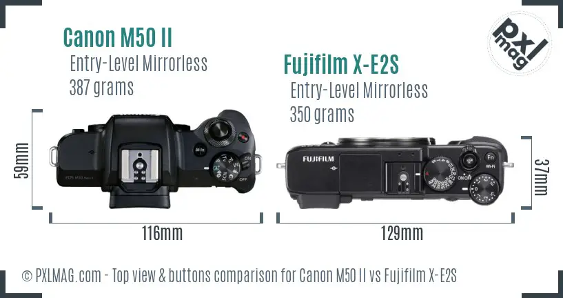 Canon M50 II vs Fujifilm X-E2S top view buttons comparison