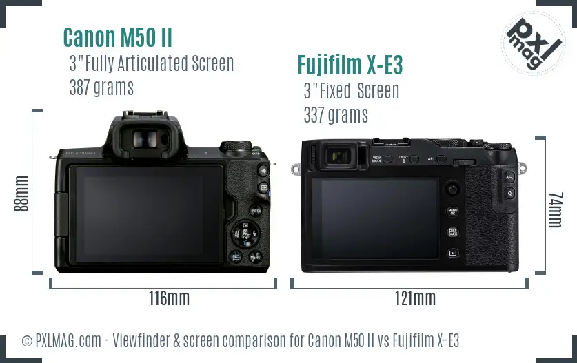 Canon M50 II vs Fujifilm X-E3 Screen and Viewfinder comparison
