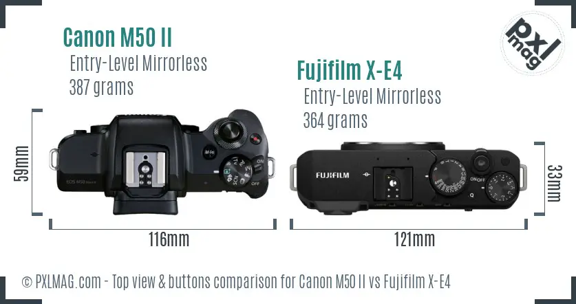 Canon M50 II vs Fujifilm X-E4 top view buttons comparison