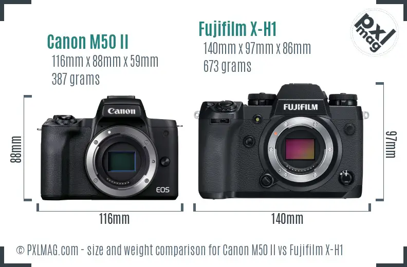 Canon M50 II vs Fujifilm X-H1 size comparison
