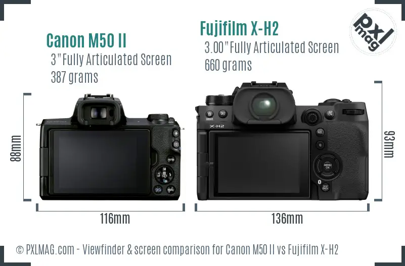 Canon M50 II vs Fujifilm X-H2 Screen and Viewfinder comparison