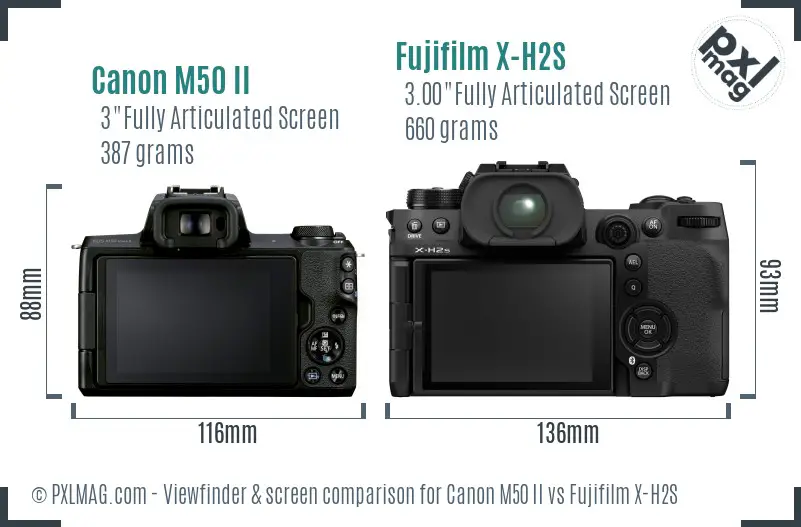 Canon M50 II vs Fujifilm X-H2S Screen and Viewfinder comparison