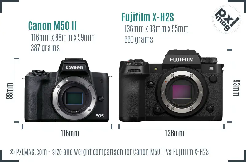Canon M50 II vs Fujifilm X-H2S size comparison