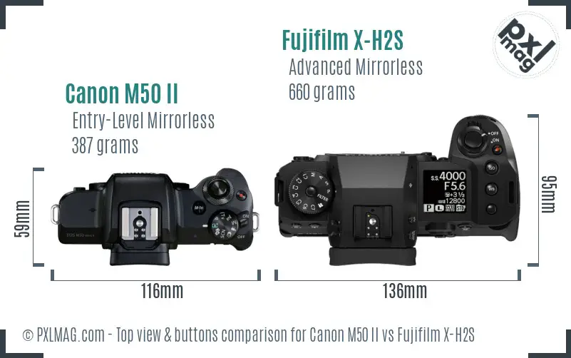Canon M50 II vs Fujifilm X-H2S top view buttons comparison