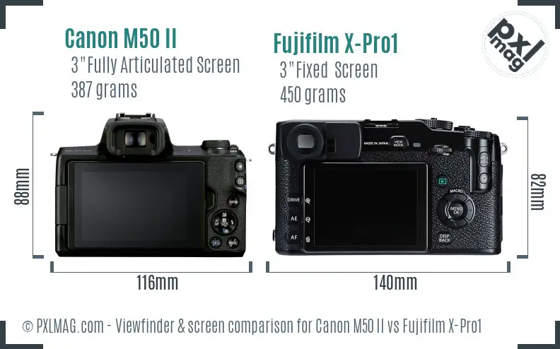 Canon M50 II vs Fujifilm X-Pro1 Screen and Viewfinder comparison