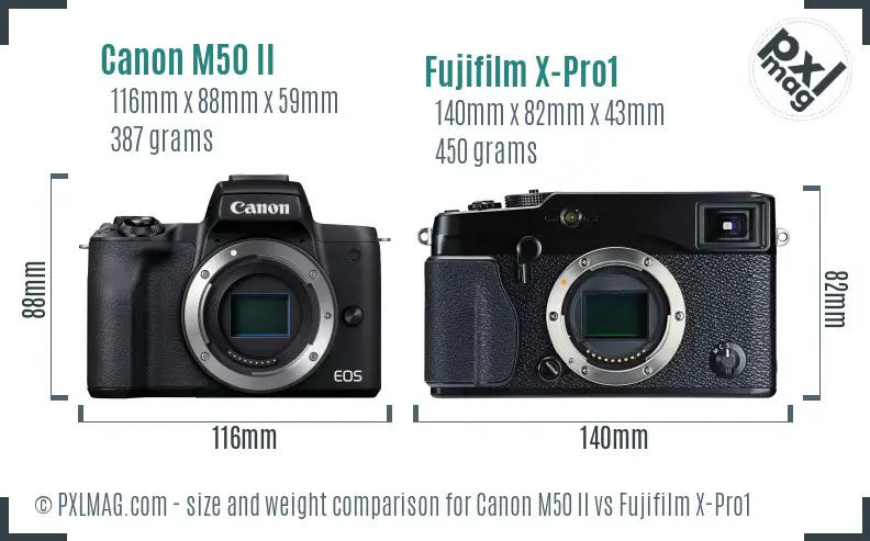 Canon M50 II vs Fujifilm X-Pro1 size comparison