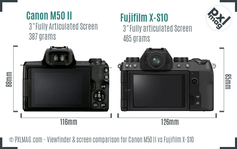 Canon M50 II vs Fujifilm X-S10 Screen and Viewfinder comparison
