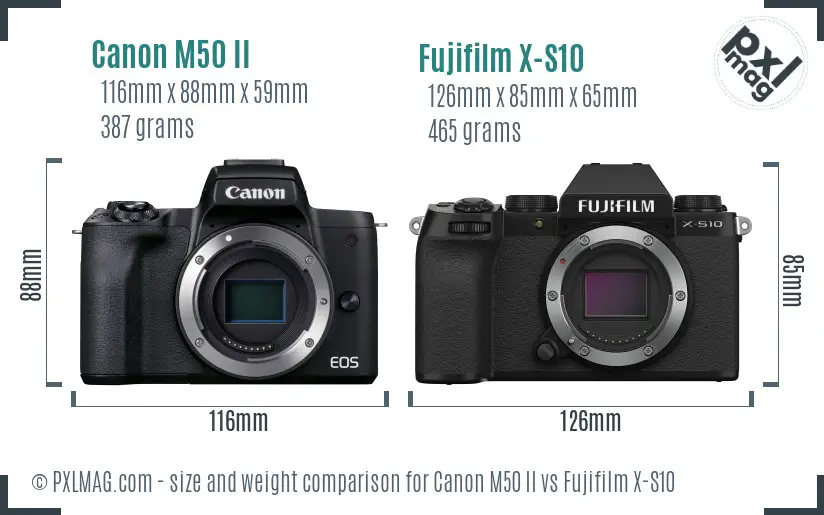 Canon M50 II vs Fujifilm X-S10 size comparison