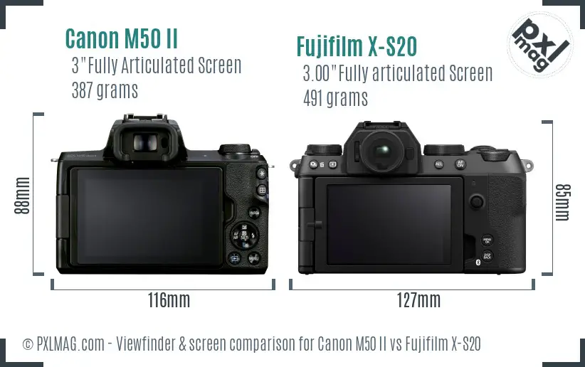Canon M50 II vs Fujifilm X-S20 Screen and Viewfinder comparison