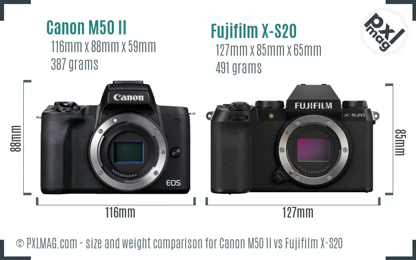 Canon M50 II vs Fujifilm X-S20 size comparison