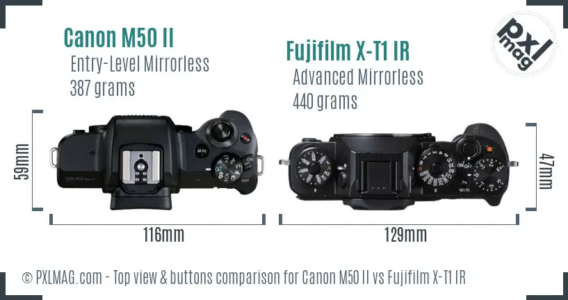 Canon M50 II vs Fujifilm X-T1 IR top view buttons comparison
