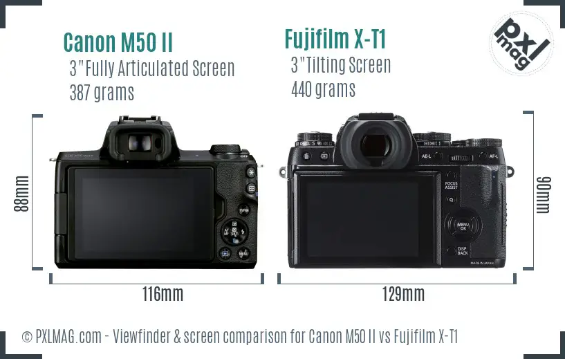 Canon M50 II vs Fujifilm X-T1 Screen and Viewfinder comparison