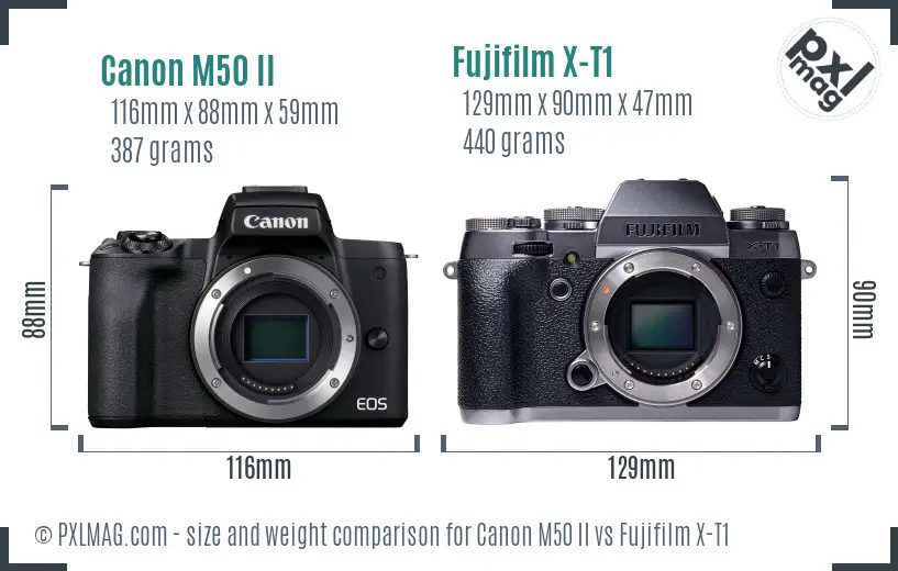 Canon M50 II vs Fujifilm X-T1 size comparison