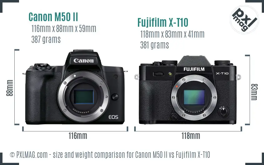 Canon M50 II vs Fujifilm X-T10 size comparison