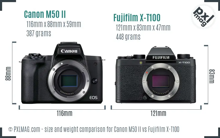 Canon M50 II vs Fujifilm X-T100 size comparison