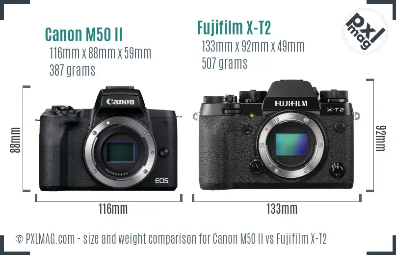 Canon M50 II vs Fujifilm X-T2 size comparison