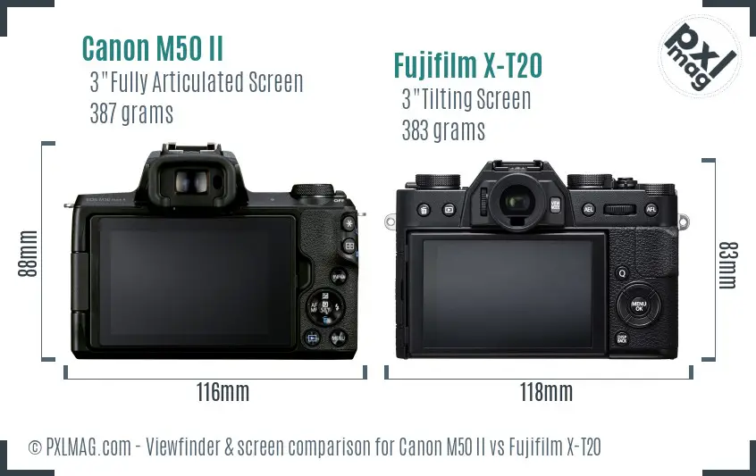 Canon M50 II vs Fujifilm X-T20 Screen and Viewfinder comparison