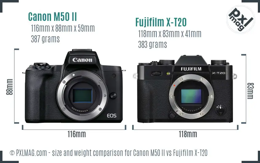 Canon M50 II vs Fujifilm X-T20 size comparison