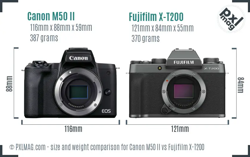 Canon M50 II vs Fujifilm X-T200 size comparison