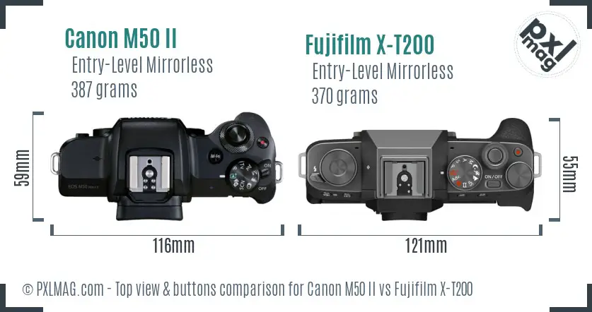 Canon M50 II vs Fujifilm X-T200 top view buttons comparison